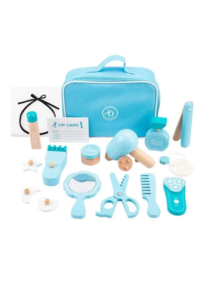 18Pcs Wood Hairdressing Beauty Salon Set, Makeup Toys Set Safe Simulation Haircut Makeup Pretend Play Toy for Kids - Fatio General Trading