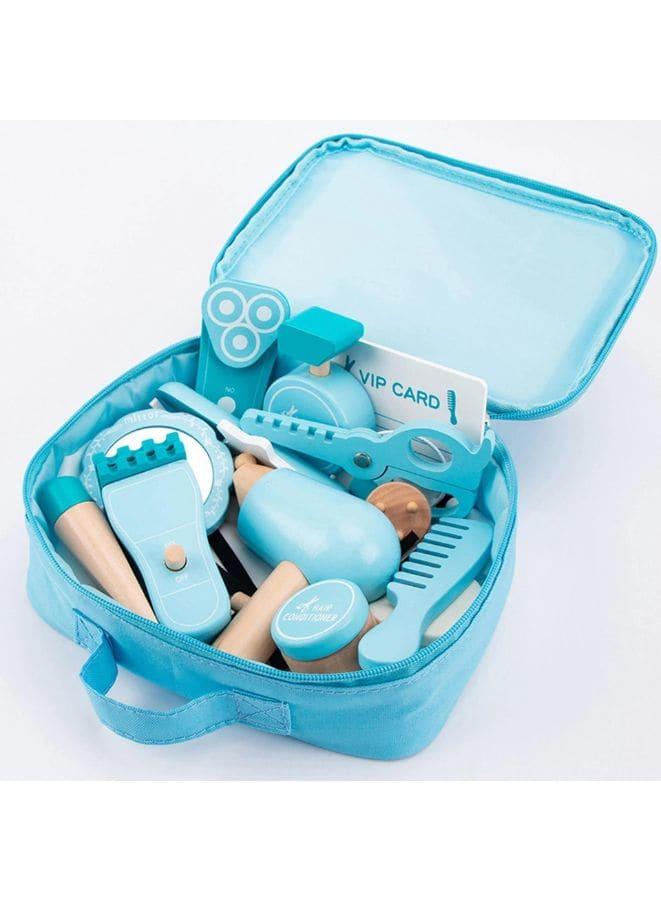 18Pcs Wood Hairdressing Beauty Salon Set, Makeup Toys Set Safe Simulation Haircut Makeup Pretend Play Toy for Kids - Fatio General Trading