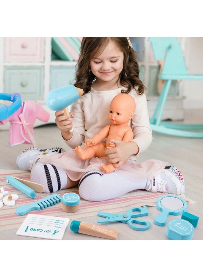 18Pcs Wood Hairdressing Beauty Salon Toys Set for Kids