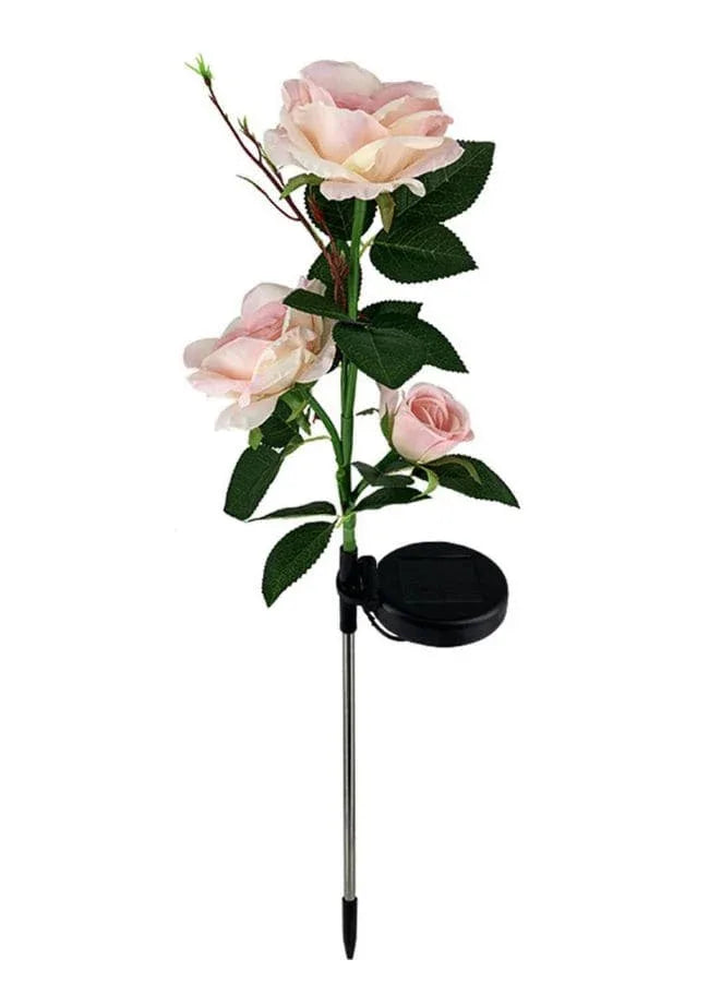 2 Pcs Beautiful Romantic Waterproof Solar Powered 3 LED Simulation Rose Flower Light Lamp Landscape Lighting With Stake For Outdoor Garden Yard Lawn Path Balcony Party Decoration, Pink - Fatio General Trading