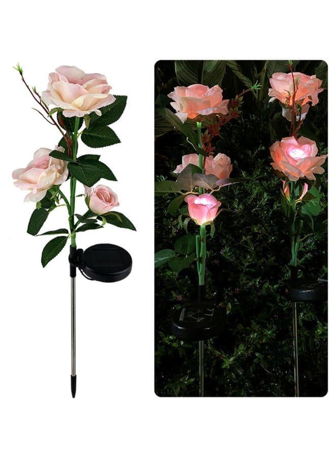 2 Pcs Beautiful Romantic Waterproof Solar Powered 3 LED Simulation Rose Flower Light Lamp Landscape Lighting With Stake For Outdoor Garden Yard Lawn Path Balcony Party Decoration, Pink - Fatio General Trading