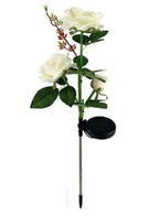 2 Pcs Beautiful Romantic Waterproof Solar Powered 3 LED Simulation Rose Flower Light Lamp Landscape Lighting With Stake For Outdoor Garden Yard Lawn Path Balcony Party Decoration, White - Fatio General Trading