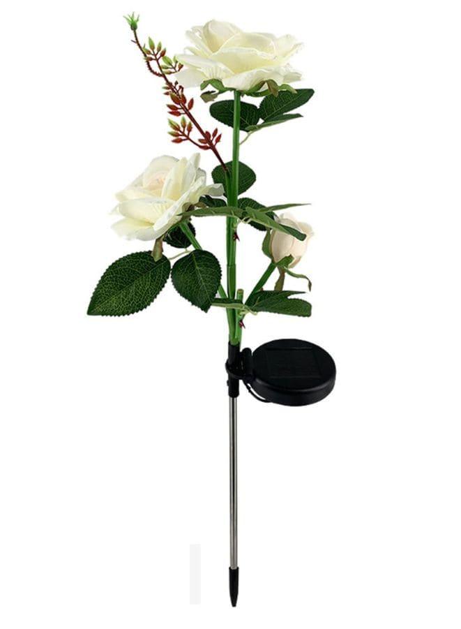 2 Pcs Beautiful Romantic Waterproof Solar Powered 3 LED Simulation Rose Flower Light Lamp Landscape Lighting With Stake For Outdoor Garden Yard Lawn Path Balcony Party Decoration, White - Fatio General Trading