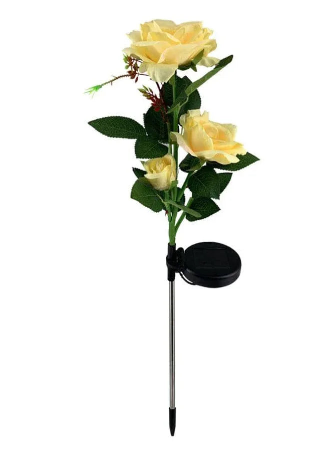 2 Pcs Beautiful Romantic Waterproof Solar Powered 3 LED Simulation Rose Flower Light Lamp Landscape Lighting With Stake For Outdoor Garden Yard Lawn Path Balcony Party Decoration, Yellow - Fatio General Trading