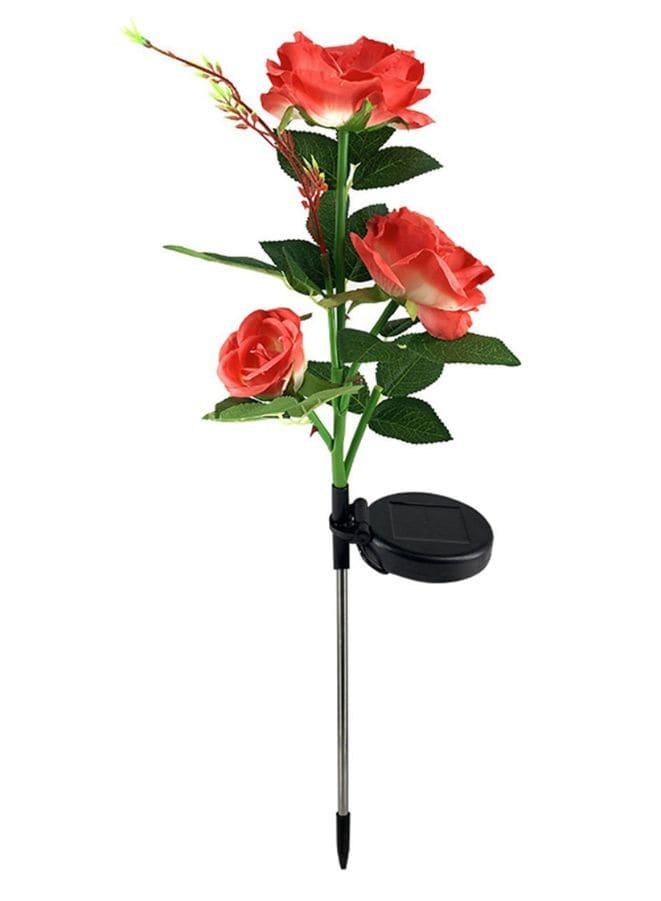 2 Pcs Beautiful Romantic Waterproof Solar Powered 3 LED Simulation Rose Flower Light Lamp Landscape Lighting With Stake For Outdoor Garden Yard Lawn Path Balcony Party Decoration, Red - Fatio General Trading