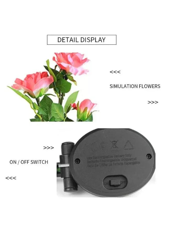 2 Pcs Beautiful Romantic Waterproof Solar Powered 3 LED Simulation Rose Flower Light Lamp Landscape Lighting With Stake For Outdoor Garden Yard Lawn Path Balcony Party Decoration, Yellow - Fatio General Trading
