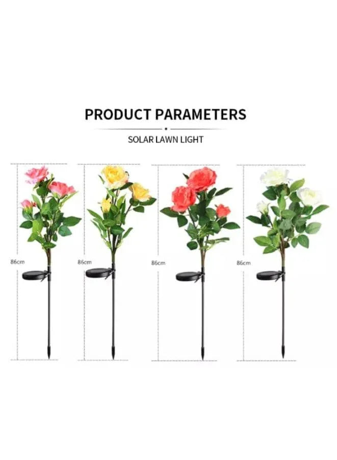 2 Pcs Beautiful Romantic Waterproof Solar Powered 3 LED Simulation Rose Flower Light Lamp Landscape Lighting With Stake For Outdoor Garden Yard Lawn Path Balcony Party Decoration, Yellow - Fatio General Trading