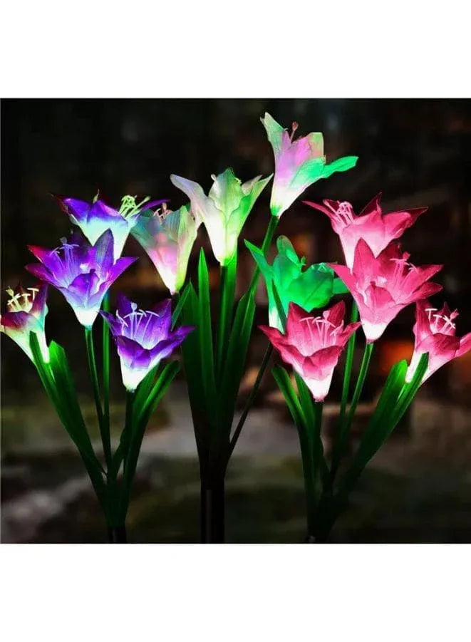 2 Pcs Beautiful Romantic Waterproof Solar Powered LED Simulation Lily Flower Light Lamp Landscape Lighting With Stake For Outdoor Garden Yard Lawn Path Balcony Party Decoration, White - Fatio General Trading