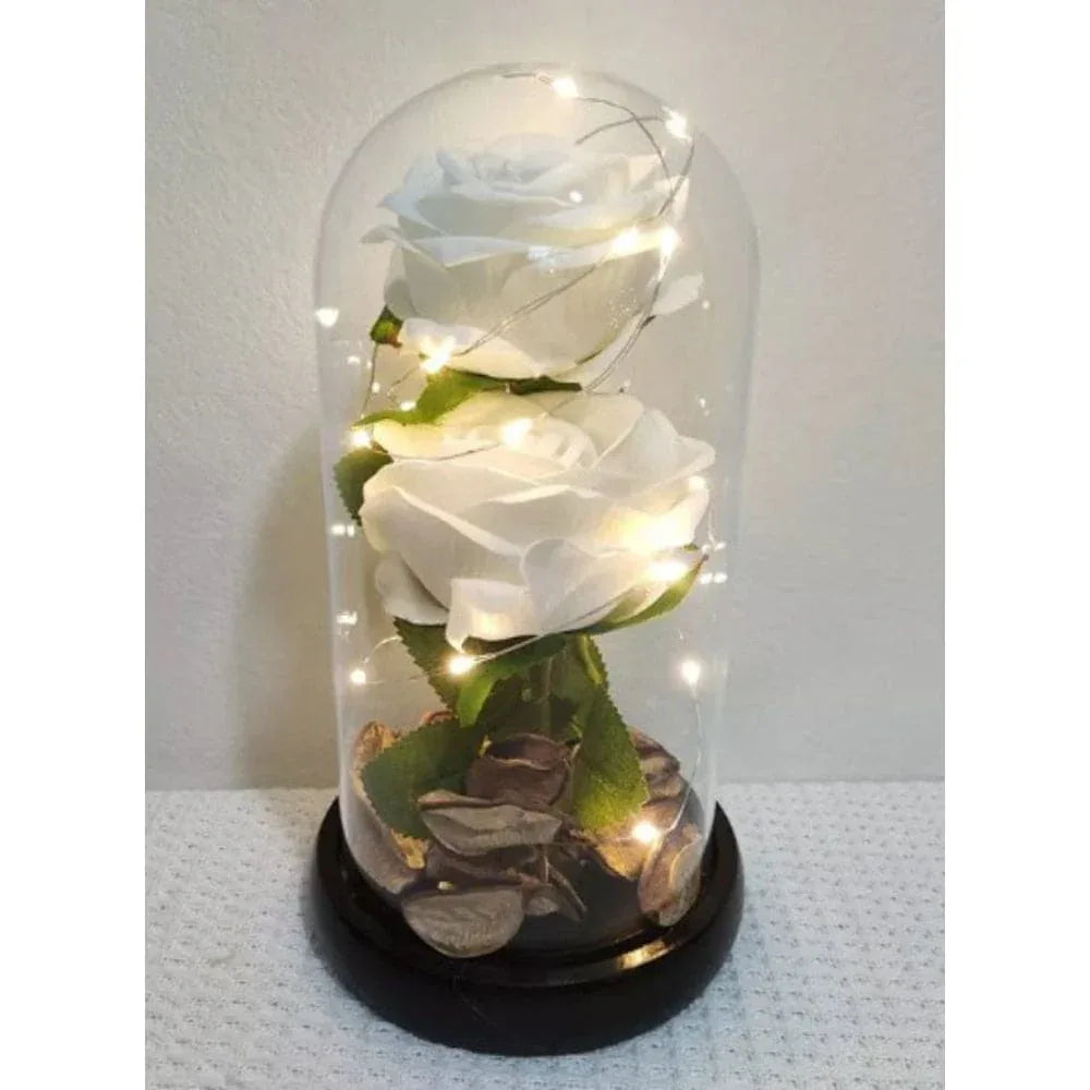 2 Roses Dome Lights, Rose Flowers Light in a Glass, Artificial Flowers Rose Gift Warm White Light Gifts for Valentines/ Birthday/ Christmas/ Wedding Gift - Fatio General Trading