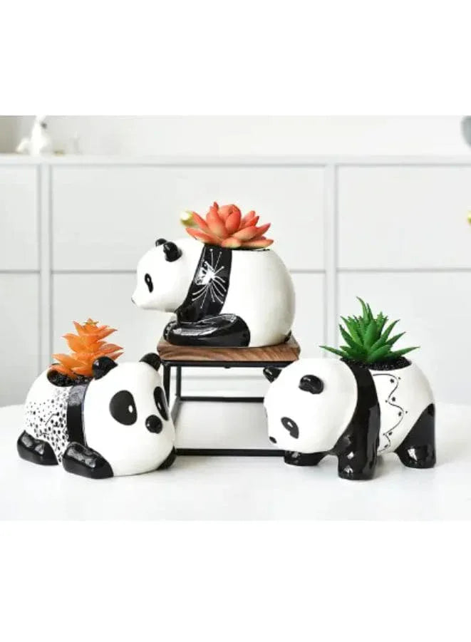 3 Pcs Lovely Panda Succulent Ceramic Indoor Flower Pots Cute Animal Mini Green Plant Basin Plant Pot Home Interior Design Fairy Gardening (Plants NOT Included) - Fatio General Trading