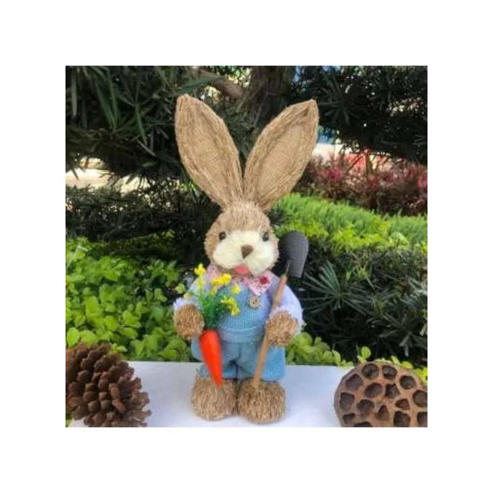 35cm Handmade Straw Rabbit Straw Bunny for Easter Day Artificial Animal Home Furnishing Shop Decoration, Bunny 11 - Fatio General Trading