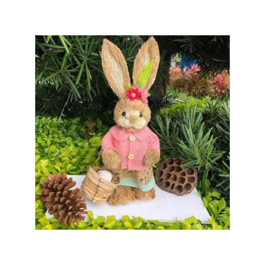 35cm Handmade Straw Rabbit Straw Bunny for Easter Day Artificial Animal Home Furnishing Shop Decoration, Bunny 13 - Fatio General Trading