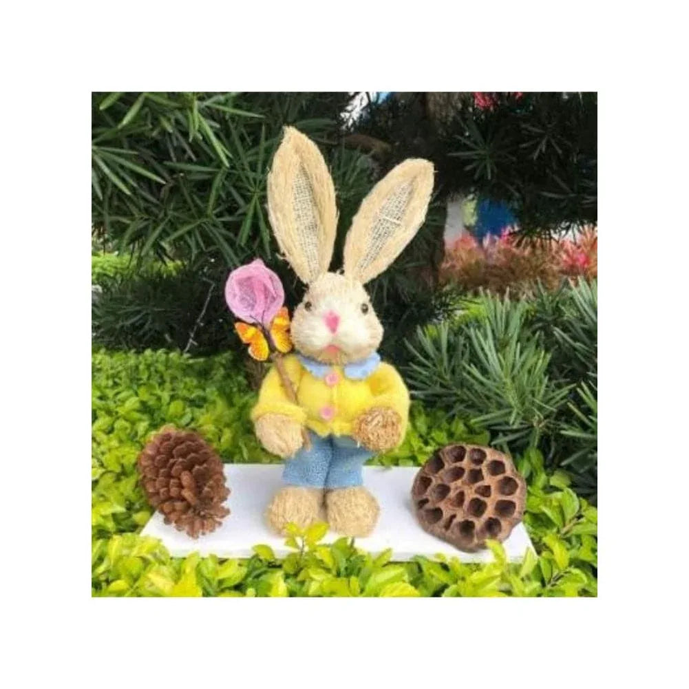 35cm Handmade Straw Rabbit Straw Bunny for Easter Day Artificial Animal Home Furnishing Shop Decoration, Bunny 5 - Fatio General Trading