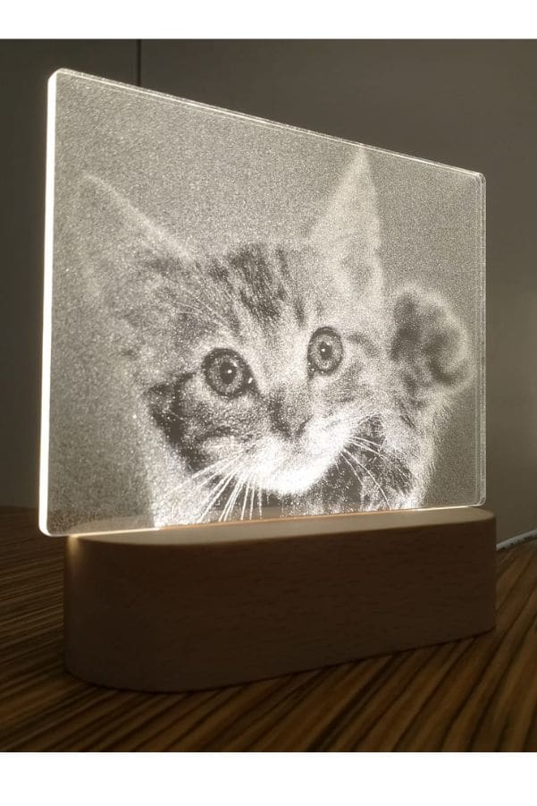 3D Acrylic Night Light Table Lamp with Wooden Base, Best Gift for Birthday, Anniversary, and Home Decor (Cute little Kitten) - Fatio General Trading