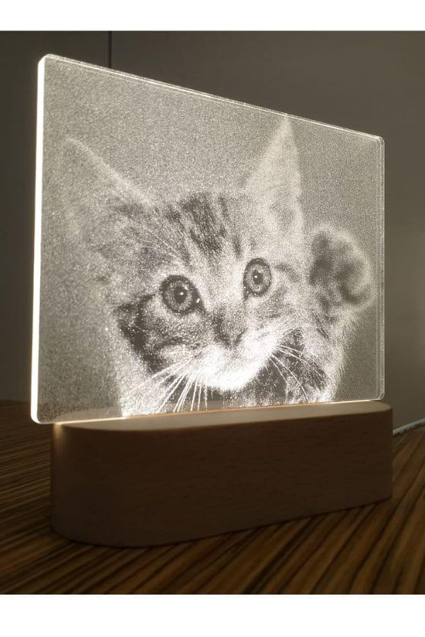 3D Acrylic Night Light Table Lamp with Wooden Base, Best Gift for Birthday, Anniversary, and Home Decor (Cute little Kitten) - Fatio General Trading