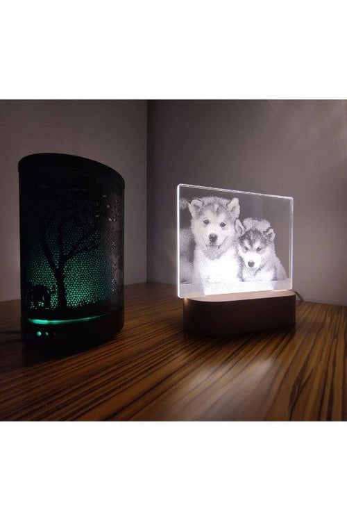 3D Acrylic Night Light Table Lamp with Wooden Base, Best Gift for Birthday, Anniversary, and Home Decor (Dogs) - Fatio General Trading