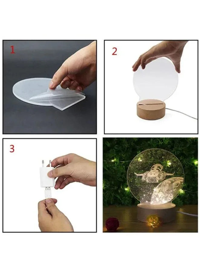 3D Acrylic Night Light Table Lamp with Wooden Base, Best Gift for Birthday, Anniversary, and Home Decor (Loving Cat and Dog) - Fatio General Trading