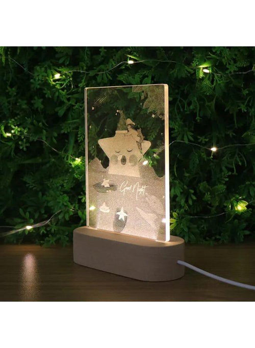 3D Acrylic Night Light Table Lamp with Wooden Base, Best Gift for Birthday, Anniversary, and Home Decor (STAR) - Fatio General Trading