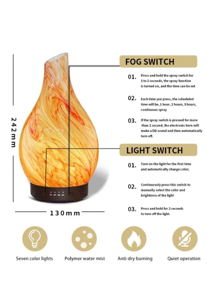 3D Glass Aromatherapy Diffuser: Tranquil Comfort and Mesmerizing Ambiance with 7 Color Lights, 120ml - Fatio General Trading