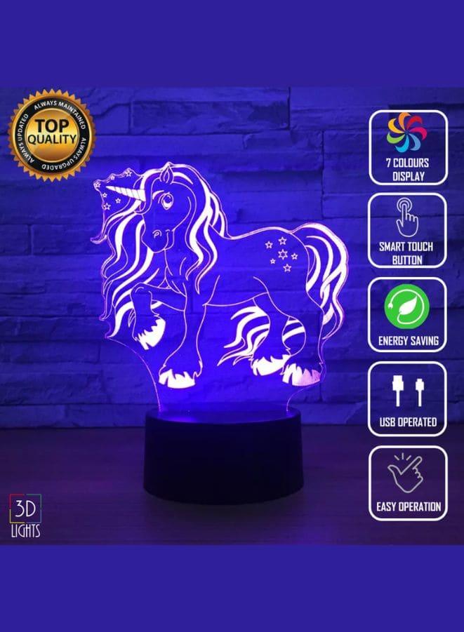 3D Unicorn Shape Night Light Touch Table Desk Optical Illusion Lamps 7 Color Changing Lights Home Decoration Xmas Birthday Gift - Fatio General Trading