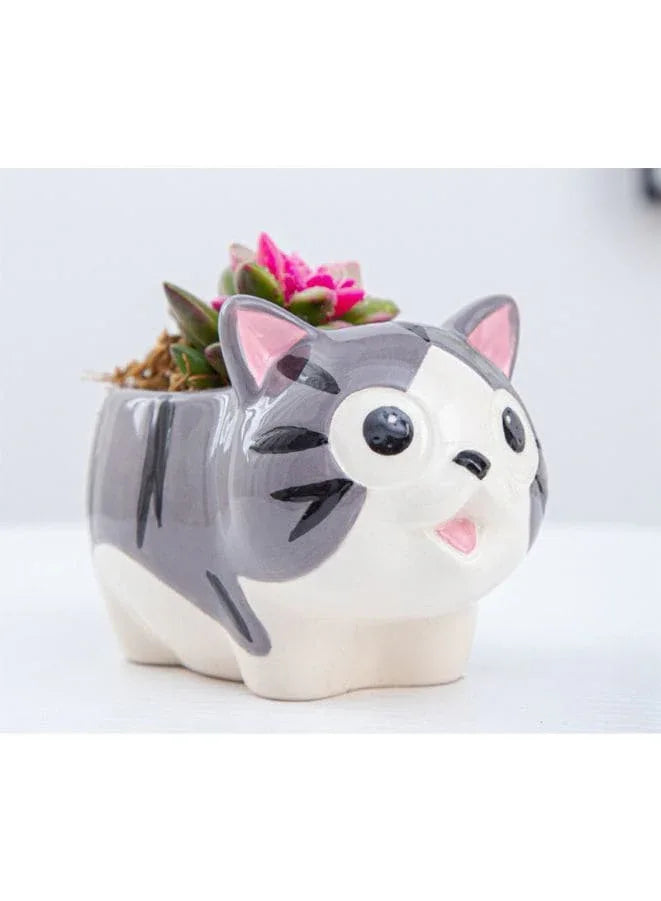 4 Pcs Cute Succulent Indoor Flower Pots with Drainage Hole Flower Plant Pot Cartoon Ceramic Tiny Pot for Home Interior Design Set of 4 (Plants NOT Included) - Fatio General Trading