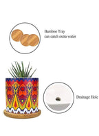 4 Pcs Succulent Plant Pots Small Modern Ceramic Indoor Flower Pots with Bamboo Tray for Cactus Herbs Home Interior Design 2 (Plants Not Included) - Fatio General Trading