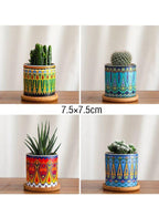 4 Pcs Succulent Plant Pots Small Modern Ceramic Indoor Flower Pots with Bamboo Tray for Cactus Herbs Home Interior Design 2 (Plants Not Included) - Fatio General Trading