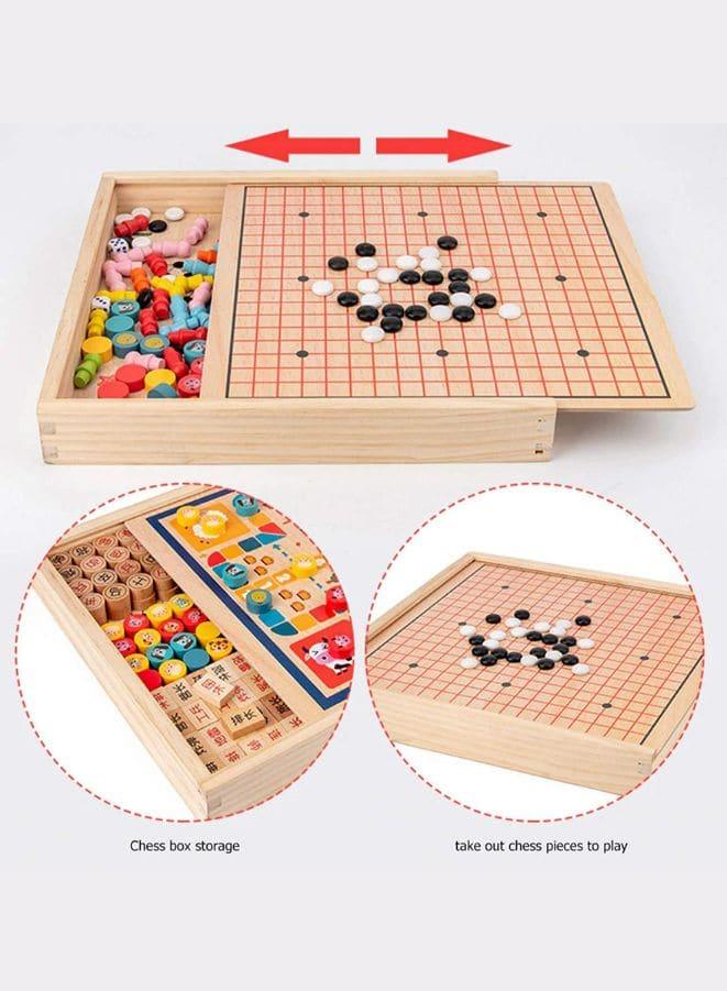 5 in 1 Wooden Board Games for Adults and Kids, Wooden Puzzle and Thinking Board Games set for all ages, Wooden Board game for family and Friends - Fatio General Trading