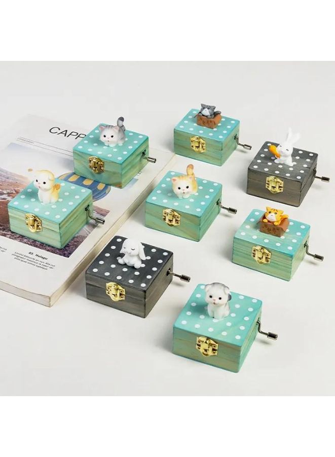 Cute animal hand crank music box wooden crafts ornaments music box, Mini Gift Wrapped Wooden Hand Crank Music Box with Lovely Pet, Grey Cat Fatio General Trading