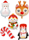 5pcs Christmas Foil Balloons include 1 x Santa Claus, 1 x Candy Cane, 1 x Reindeer, 1 x Snowman, 1 x Penguine Happy Holidays Giant Balloon Decoration Party Supplies - Fatio General Trading