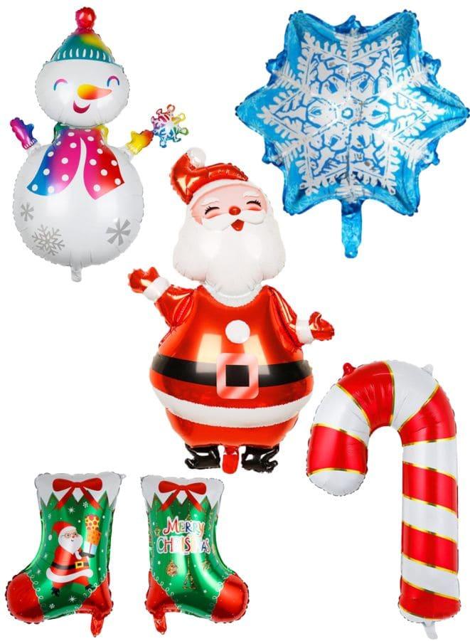 5pcs Christmas Foil Balloons include 1 x Santa Claus, 1 x Gift Sock, 1 x Snowman, 1 x Snowflake, 1 x Candy Cane Happy Holidays Giant Balloon Decoration Party Supplies - Fatio General Trading