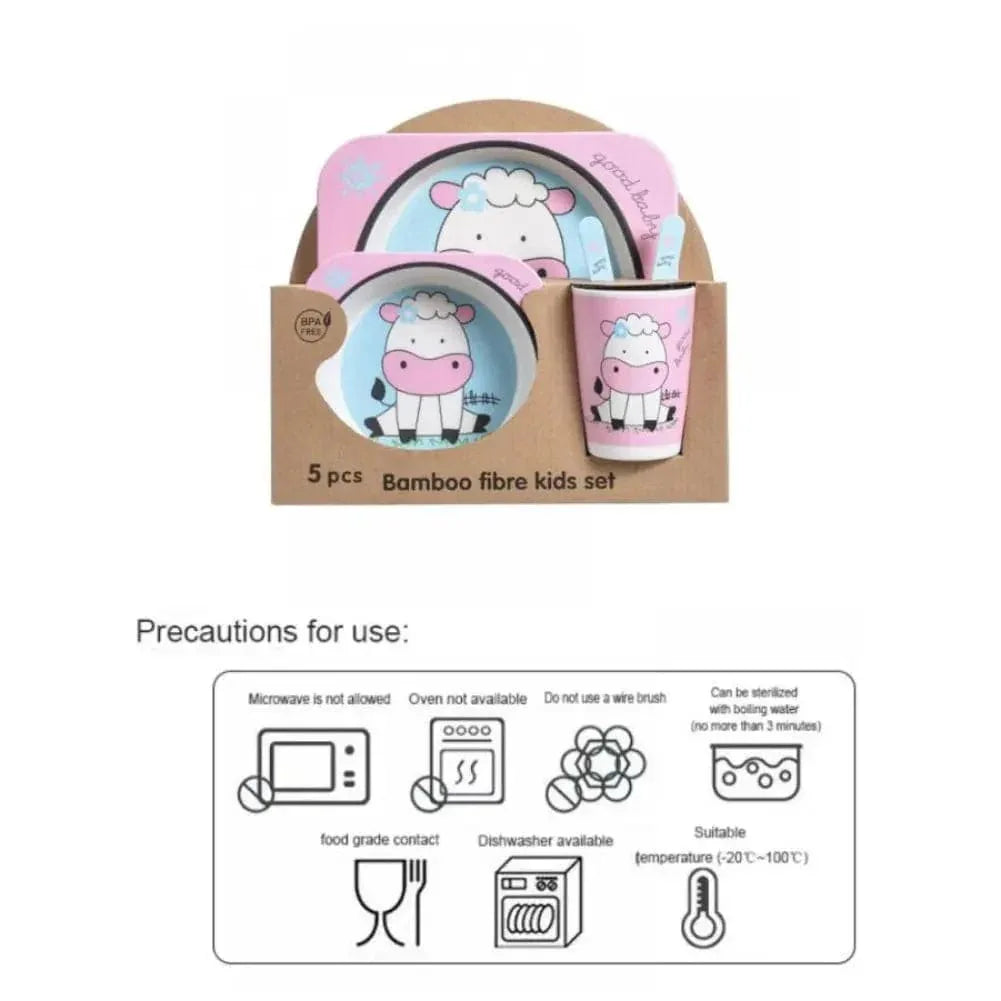 5PCS Unbreakable Kids Plates and Bowls Set for Healthy Mealtime, Bamboo Children Dinner Set with Plate, Bowl, Cup, Fork and Spoon, BPA Free Dishwasher Safe, Sheep - Fatio General Trading