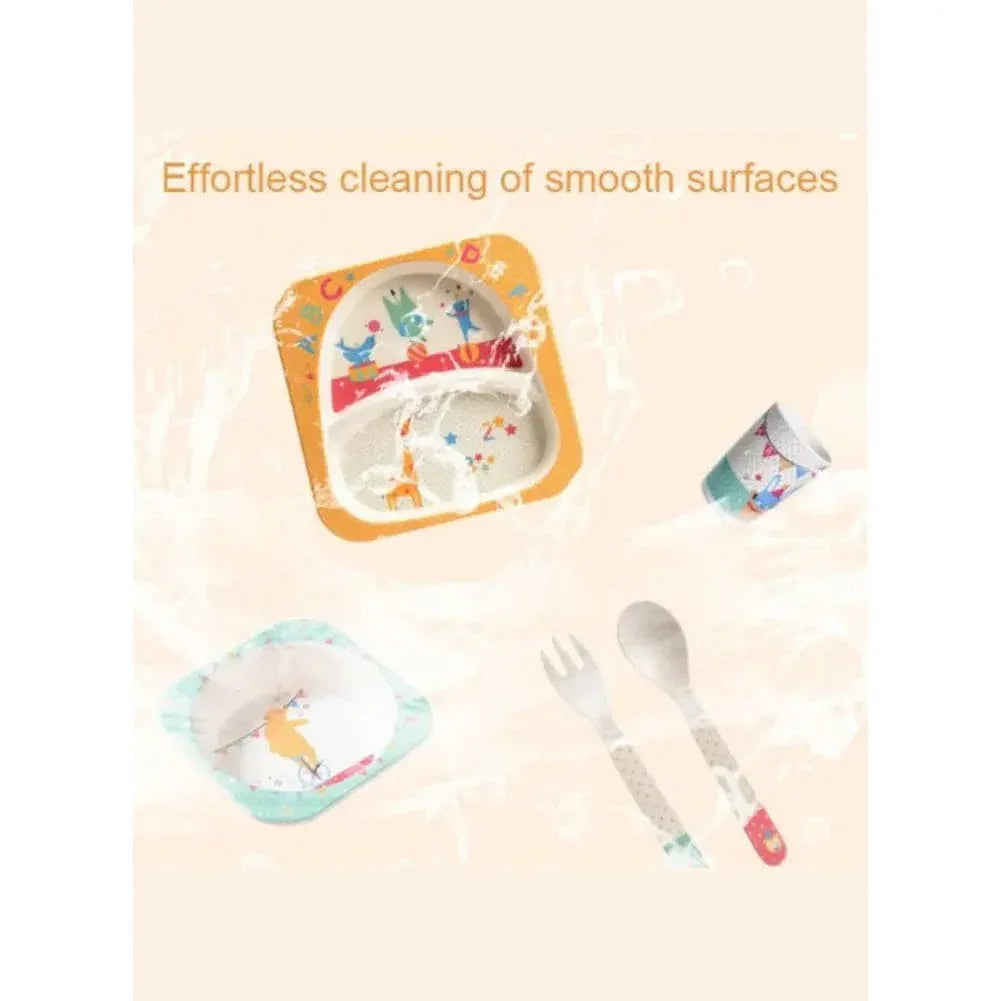 5PCS Unbreakable Kids Plates and Bowls Set for Healthy Mealtime, Bamboo Children Dinner Set with Plate, Bowl, Cup, Fork and Spoon, BPA Free Dishwasher Safe, Sheep - Fatio General Trading