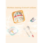 5PCS Unbreakable Kids Plates and Bowls Set for Healthy Mealtime, Bamboo Children Dinner Set with Plate, Bowl, Cup, Fork and Spoon, BPA Free Dishwasher Safe, Unicorn - Fatio General Trading