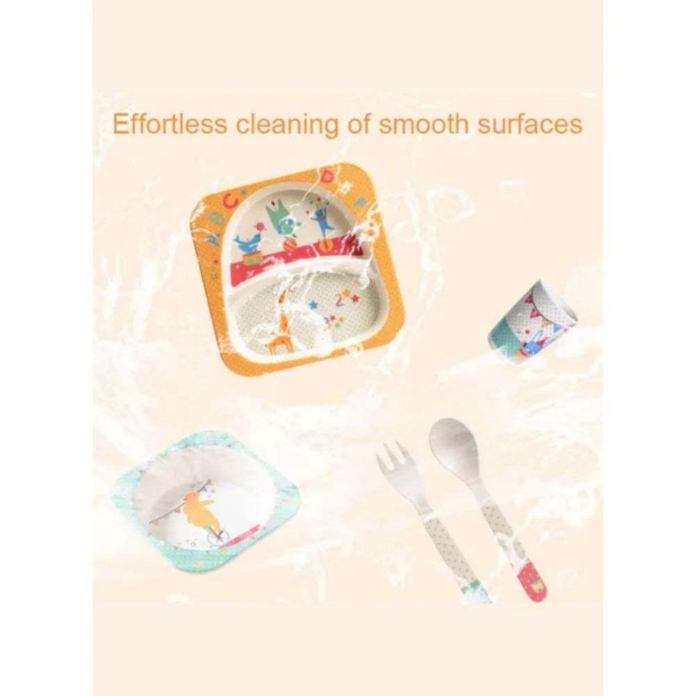 5PCS Unbreakable Kids Plates and Bowls Set for Healthy Mealtime, Bamboo Children Dinner Set with Plate, Bowl, Cup, Fork and Spoon, BPA Free Dishwasher Safe, Unicorn - Fatio General Trading