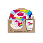 5PCS Unbreakable Kids Plates and Bowls Set for Healthy Mealtime, Bamboo Children Dinner Set with Plate, Bowl, Cup, Fork and Spoon, BPA Free Dishwasher Safe, Unicorn - Fatio General Trading