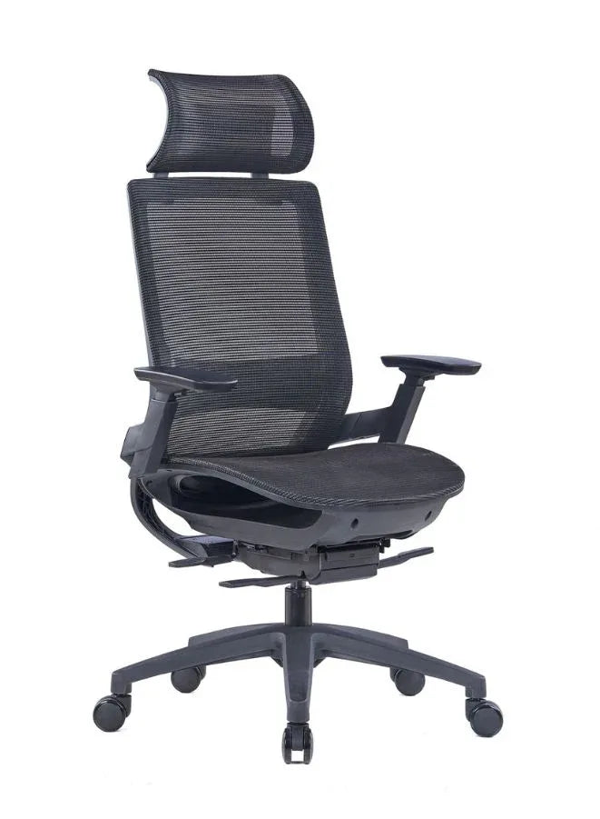 Modern Sleek Black Mesh Office Chair with  3D Armrests, Headrest  and Four-Position Lock  for Home or Office