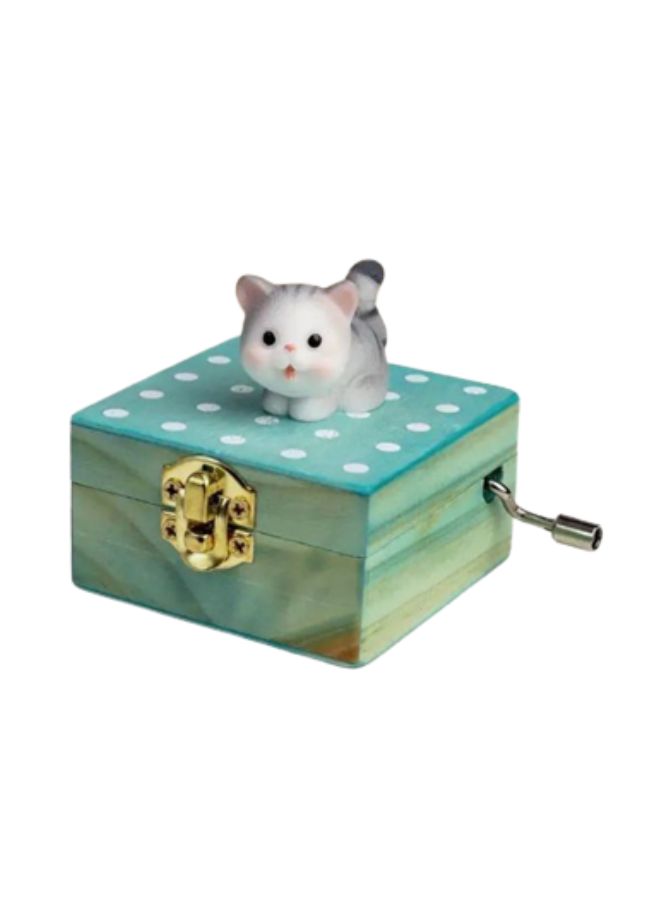 Cute animal hand crank music box wooden crafts ornaments music box, Mini Gift Wrapped Wooden Hand Crank Music Box with Lovely Pet, Grey Cat Fatio General Trading