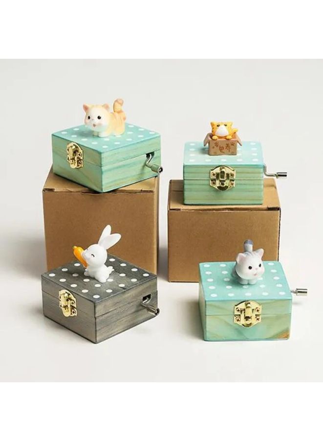 Cute animal hand crank music box wooden crafts ornaments music box, Mini Gift Wrapped Wooden Hand Crank Music Box with Lovely Pet, Grey Cat Fatio General Trading