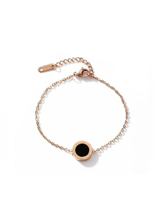 Elegant Black Studded Rose Gold Color Chain Bracelet for Women | Best Gift for Birthday,Valentine Day for her