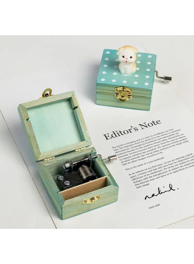 Cute animal hand crank music box wooden crafts ornaments music box, Mini Gift Wrapped Wooden Hand Crank Music Box with Lovely Pet, Grey Cat Fatio General Trading