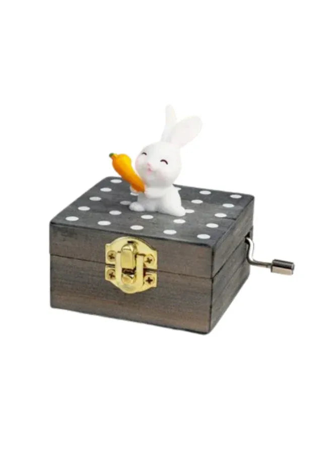 Cute animal hand crank music box wooden crafts ornaments music box, Mini Gift Wrapped Wooden Hand Crank Music Box with Lovely Pet, Rabbit Fatio General Trading