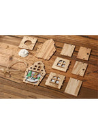 زينة عيد الميلاد الخشبية مع أضواء - زينة احتفالية للعطلات الداخلية (مجموعة من 4 قطع)