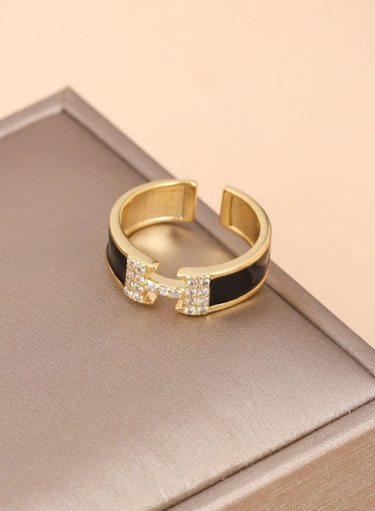 Stunning Black and Gold Ring with Sparkling Diamonds for Women | Valentines day gift for ladies