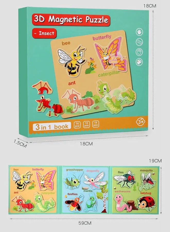 Montessori Magnetic Cardboard Puzzle Book Toys Durable Reusable Paper Puzzles for Visual Cognitive Training Animal Fatio General Trading