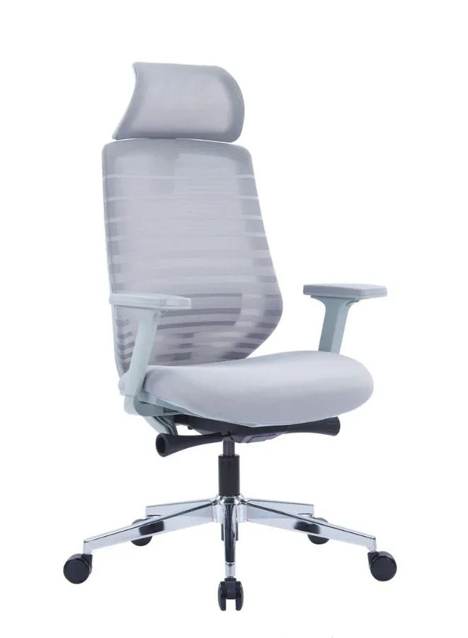 Ergonomic Grey Mesh Office Chair with Headrest and Armrest, Adjustable Lumbar Support, and 4-Stage Reclining - Ideal for Home or Office
