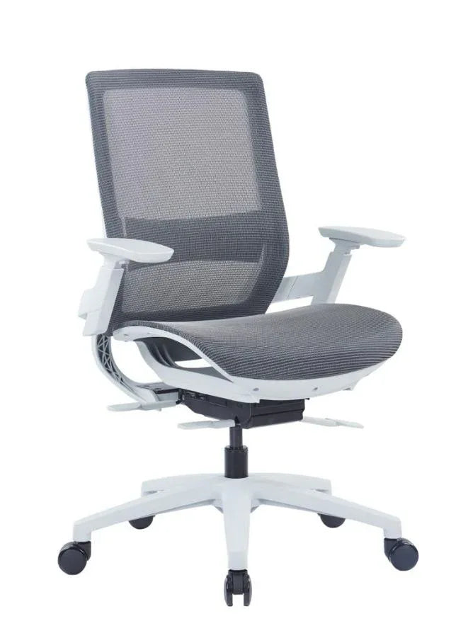 Ergonomic Grey Mesh Office Chair with Adjustable Armrests and Four-Position Lock Mechanism for Home or Office