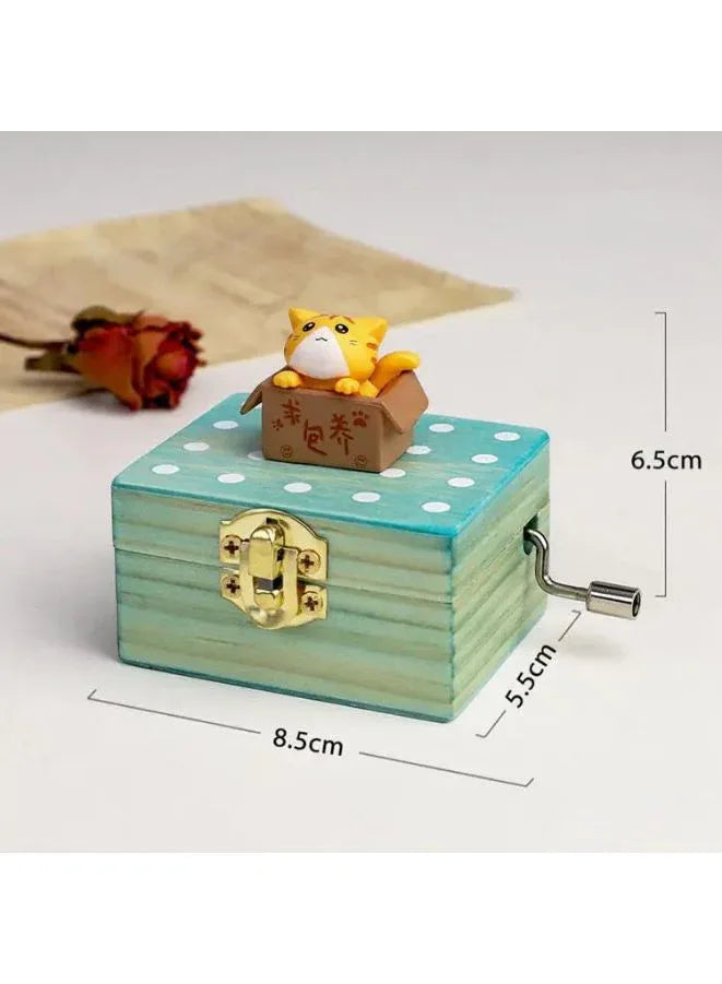 Cute animal hand crank music box wooden crafts ornaments music box, Mini Gift Wrapped Wooden Hand Crank Music Box with Lovely Pet, Cat Fatio General Trading
