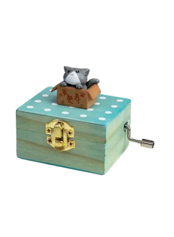 Cute animal hand crank music box wooden crafts ornaments music box, Mini Gift Wrapped Wooden Hand Crank Music Box with Lovely Pet, Cat 2 Fatio General Trading