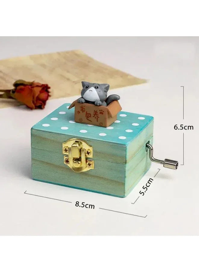 Cute animal hand crank music box wooden crafts ornaments music box, Mini Gift Wrapped Wooden Hand Crank Music Box with Lovely Pet, Cat 2 Fatio General Trading